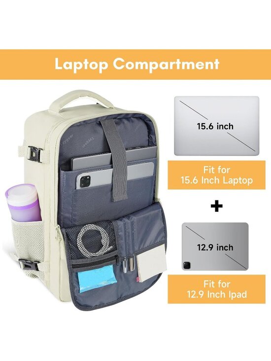 Women\'s Creambeige 15.6inch Laptop Mochila Flight Approved Daypack with Pocket main image 4